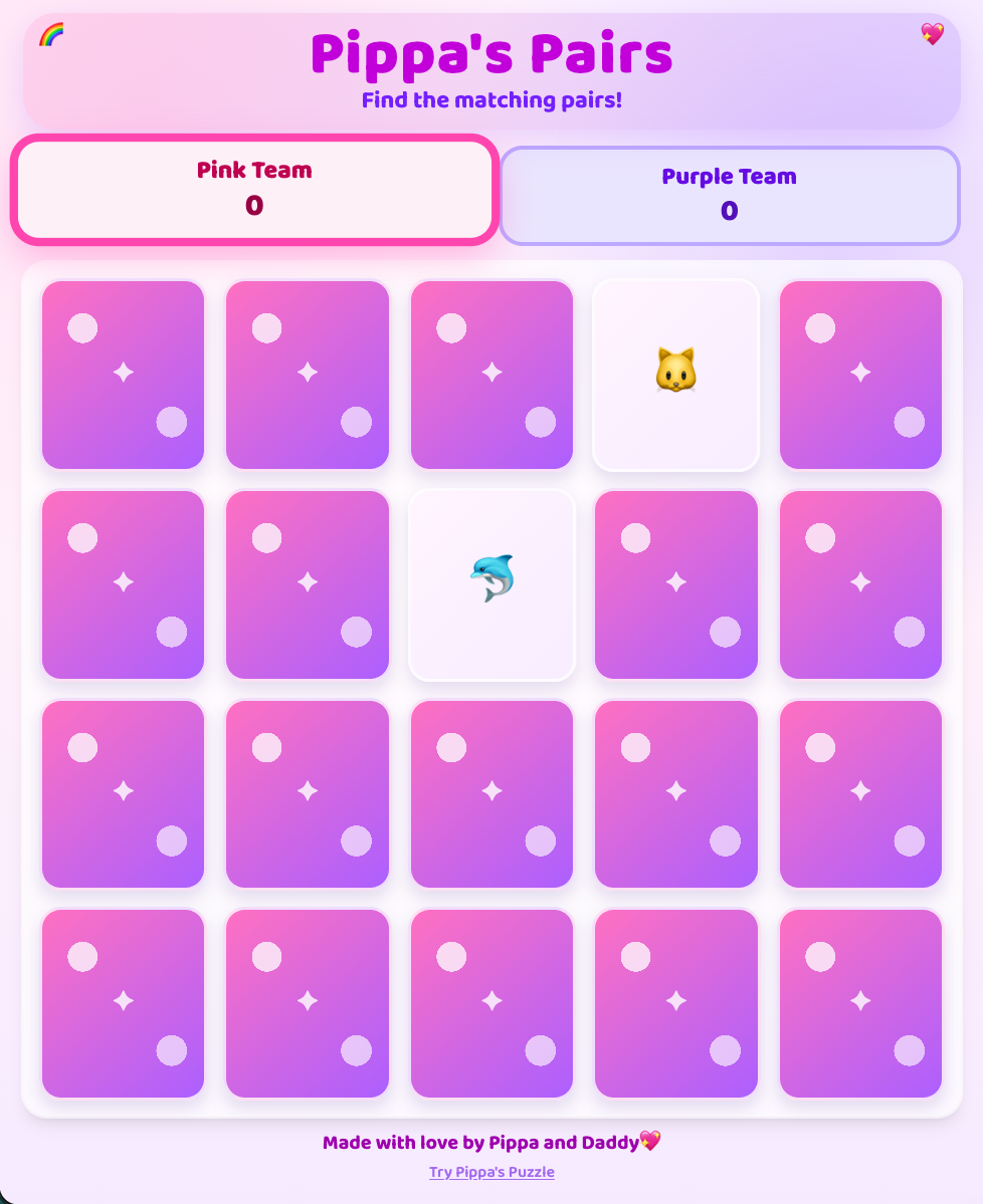 Pippa's Pairs matching game